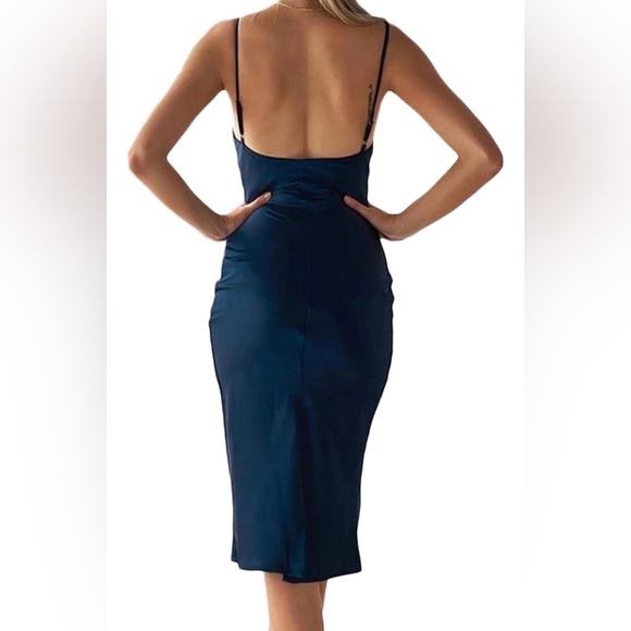 XXXiticat Women's Spaghetti Strap Cowl Neck Side Zip Closure and Slit Midi Dress - Picture 2 of 11